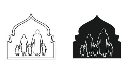 Family standing together under islamic architecture