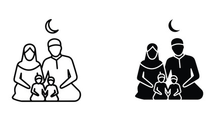 Family bonding during ramadan with crescent moon