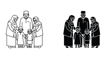 Happy muslim family standing together with children