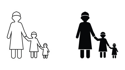 Mother and children holding hands silhouette illustration