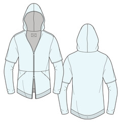Slim fit full zip hoodie flat sketch vector mockup template. © Clothing Design