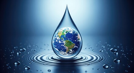Fototapeta premium World water day earth inside a water drop symbolizing conservation and conservation efforts globally