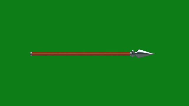 Spear with sharp metal tip on wooden handle