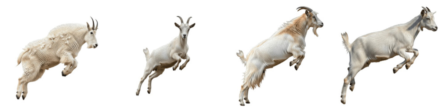 Set of White Mountain Goat and Billy Goat Jumping Action Poses PNG