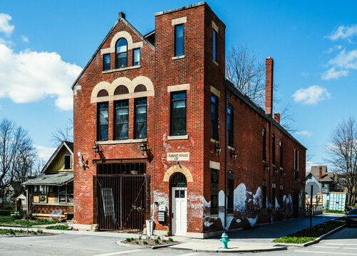 A historic firehouse building on the West side of Indianapolis