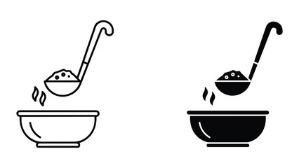 Serving soup from ladle into bowl