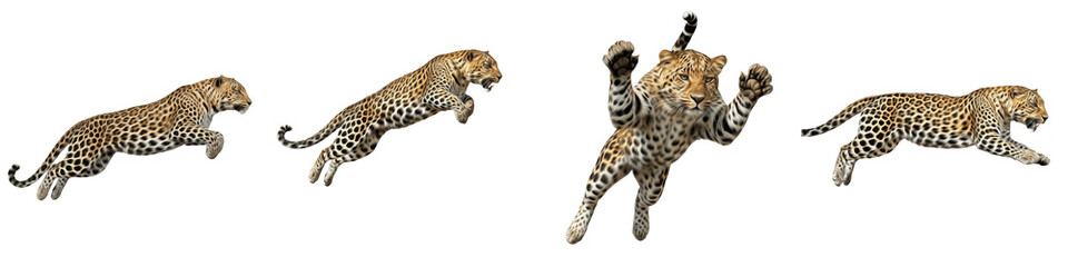 Title: Set of African Leopard Poses and Predatory Wildlife Jumping Action PNG © michael