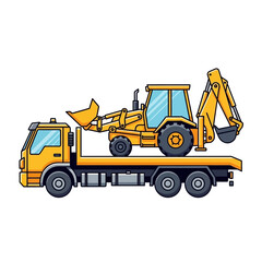 Fototapeta premium Construction Vehicle Transported on Flatbed Truck For Heavy Equipment Needs