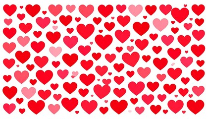 Heart-filled white background. Many shades of red create a love pattern, a Valentine's day aesthetic