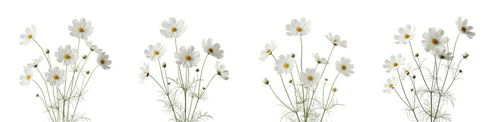 Beautiful White Cosmos Flowers Isolated on White Background Floral Set © michael
