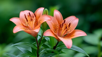 Fototapeta premium Orange lily flowers blooming in summer garden habitat