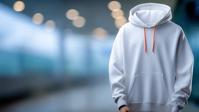 Minimalist Hoodie Showcase: A clean, crisp white hoodie stands alone, displayed in a modern and uncluttered setting. Perfectly embodying the essence of urban style and effortless comfort.