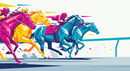 Vibrant horses and jockeys racing on track with dynamic colorful motion © Gimhana