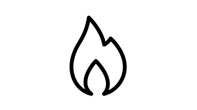 Fire icon animated on a white background in outline style. Loop animation outline