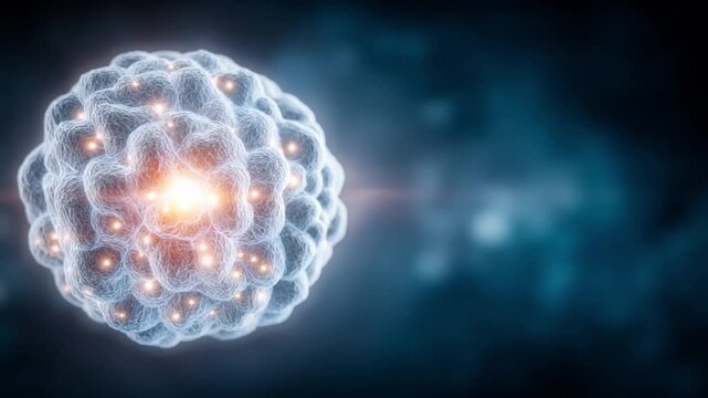 Cellular Brilliance: A detailed close-up of a vibrant cell, its luminous core radiating with an inner light, symbolizing life and scientific exploration.