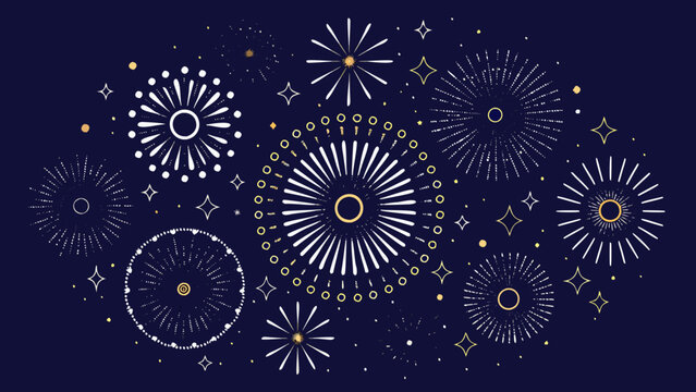 Beautiful fireworks display with golden and white bursts against a dark blue backdrop