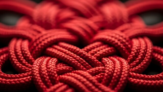 Intricate red knot ornament symbolizing luck and prosperity, detailed macro shot