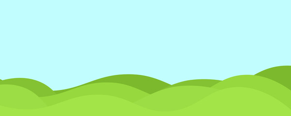 Obraz premium Minimal abstract landscape with layered light green hills and a clear blue sky, forming a fresh and cheerful modern nature background.