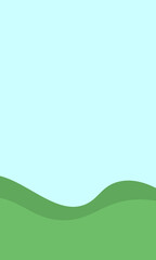 Fototapeta premium Minimal abstract landscape with soft rolling green hills under a pale blue sky, creating a clean modern nature background with a calm and fresh mood.