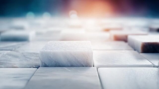 Abstract Texture of Cubes: A captivating perspective showcasing an array of meticulously arranged cube stones, with a soft focus on a few, creating a harmonious interplay of texture, light.