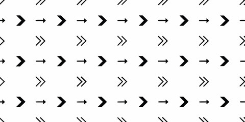Repetitive pattern of black arrow shapes on a clean white background