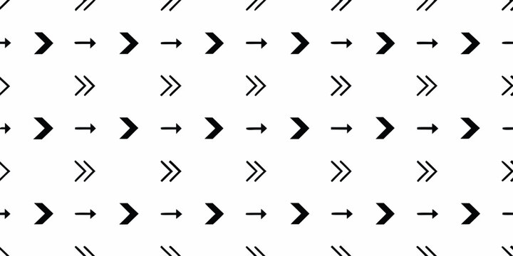 Repetitive pattern of black arrow shapes on a clean white background