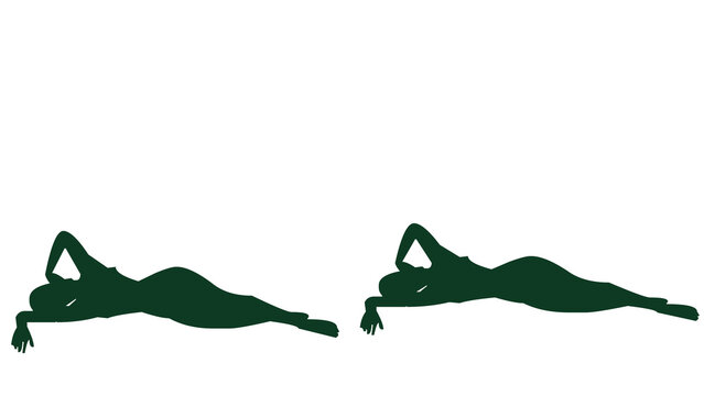 Relaxed Dark Green Silhouette of a Woman Lying on Her Side in a Serene Pose