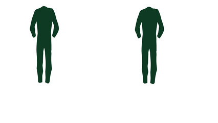 Dark Green Silhouette of a Men's Industrial Jumpsuit or Workwear Coverall Isolated on White...
