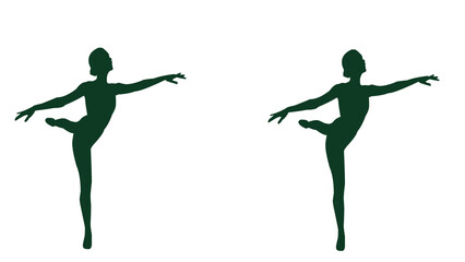Graceful Dark Green Silhouette of a Ballerina or Ballet Dancer in Elegant Pose Isolated on White Background © Hasan
