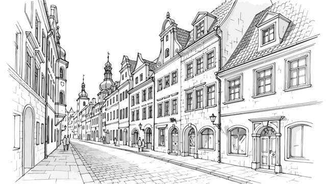 German architecture street scene with historic buildings and cobblestone road  old town