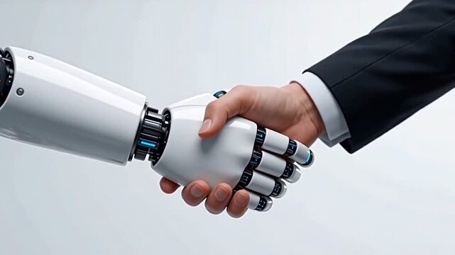 Futuristic Handshake Between Robot and Human Business Concept