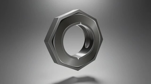 Rotating Metal Nut Closeup Industrial Hardware.