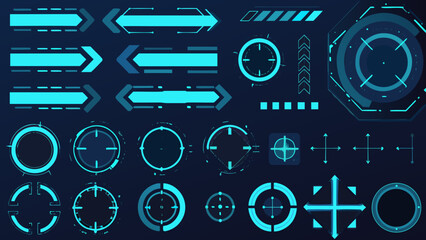 Futuristic user interface elements with arrows circles and crosshairs © Nipa