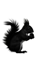 Obraz premium Black squirrel eating a nut in a white background.