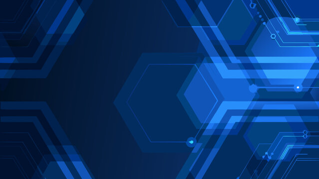 Abstract blue geometric background with hexagonal and circuit patterns