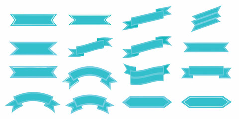 Collection of teal ribbons and banners in various shapes and designs
