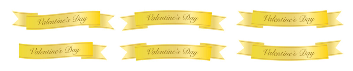 ゴールドの横長リボンに筆記体ロゴを入れたシンプルで華やかなバレンタインバナー集 © GoodLuckDesigns