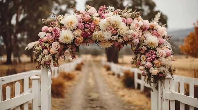 Floral wedding archway rustic setting