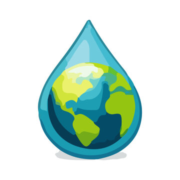 Earth in Water Drop &ndash; Eco Concept for Protecting Nature and Resources Protecting Earth and Promoting Green Lifestyle Vector Illustration EPS10