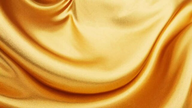 Elegant golden silk fabric rippling in slow motion with cinematic lighting and soft luxury texture