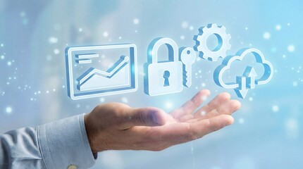 Obraz premium Digital interface with security symbols and cloud technology for data protection
