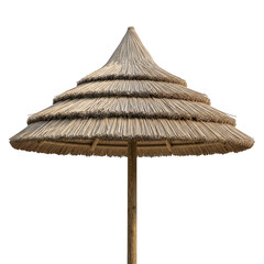 Traditional straw beach umbrella isolated on transparent background