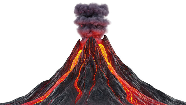 Volcano Erupting with Lava Flow and Smoke