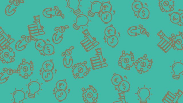 Sketched lightbulbs, money symbols, and stacks scattered. Ideal for finance, business, brainstorming, creativity, or investment concepts in presentations.