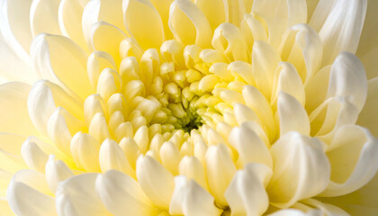 Fototapeta premium A close-up view of a vibrant, multi-layered bloom with soft, creamy-white petals radiating around a bright yellow center
