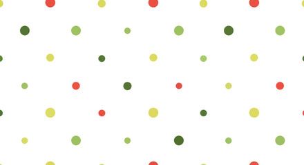 Seamless pattern of small red, green, and yellow dots on a white background, flat design.