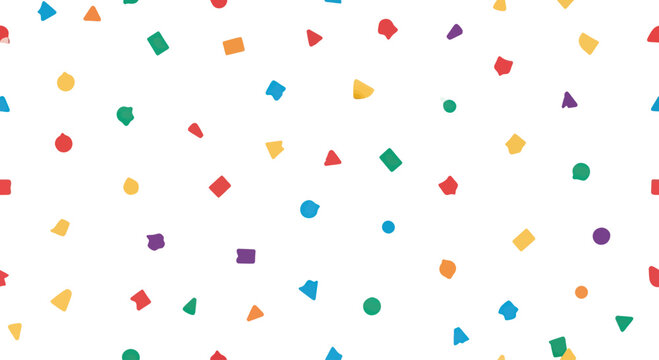Colorful confetti scattered on white background, flat design vector pattern