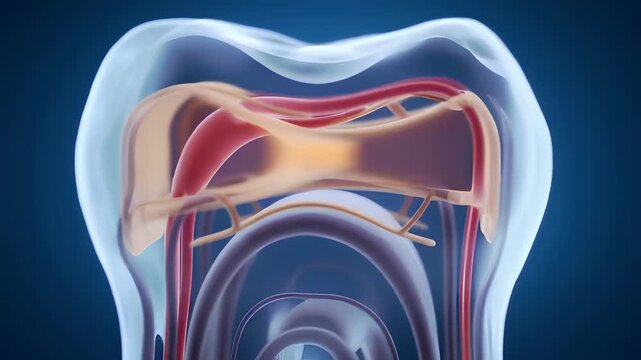 Detailed 3D Tooth Anatomy With Visible Nerves And Blood Vessels