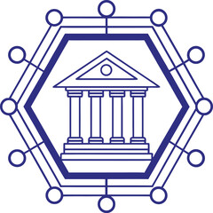 Modern financial architecture symbol in digital network