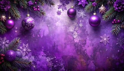 Elegant Purple Christmas Background with Ornaments and Festive Decorations.